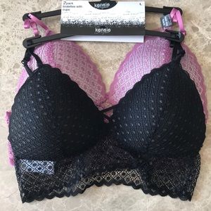 Kensie Lingerie 2 Pack Bralettes with Cups Size L